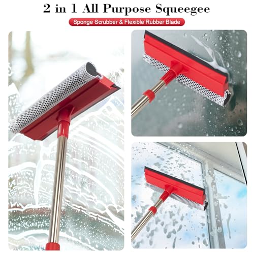 Image of Professional Standard Window Squeegee,2-in-1 Window Cleaner Sponge and Soft Rubber Strip with Retractable Stainless Steel Handle(15.7 inch-27.5 inch) for Gas Station, Glass,Shower,Outdoor Window Cleaning