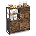 Kommode mit 6 Schubladen 2 Regal Holzfurnier Stoffschrank Sideboard Vintage Highboard Metall Container Schränke TV Schrank Klein, Küche Schlafzimmer Büro Wohnzimmer Schwarz + Braun Holz + Stahl