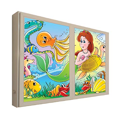Ccretroiluminados La Sirenita Cuadro Decorativo Ventanas Falsas con Luz, Metacrilato, Blanco, 60 x 80