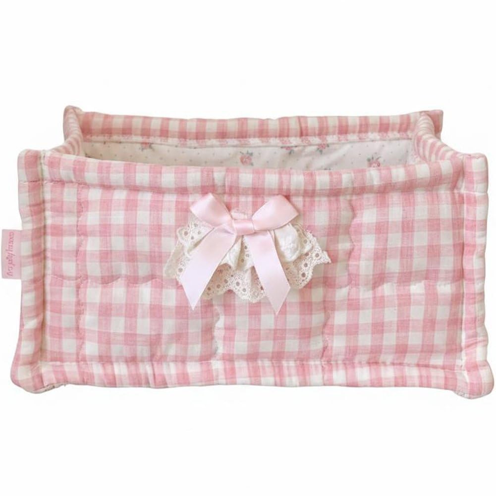 Danlai Quilted Fabric Storage Basket, Rectangular Desktop Organizer for Makeup Supplies and Household Decor Layout