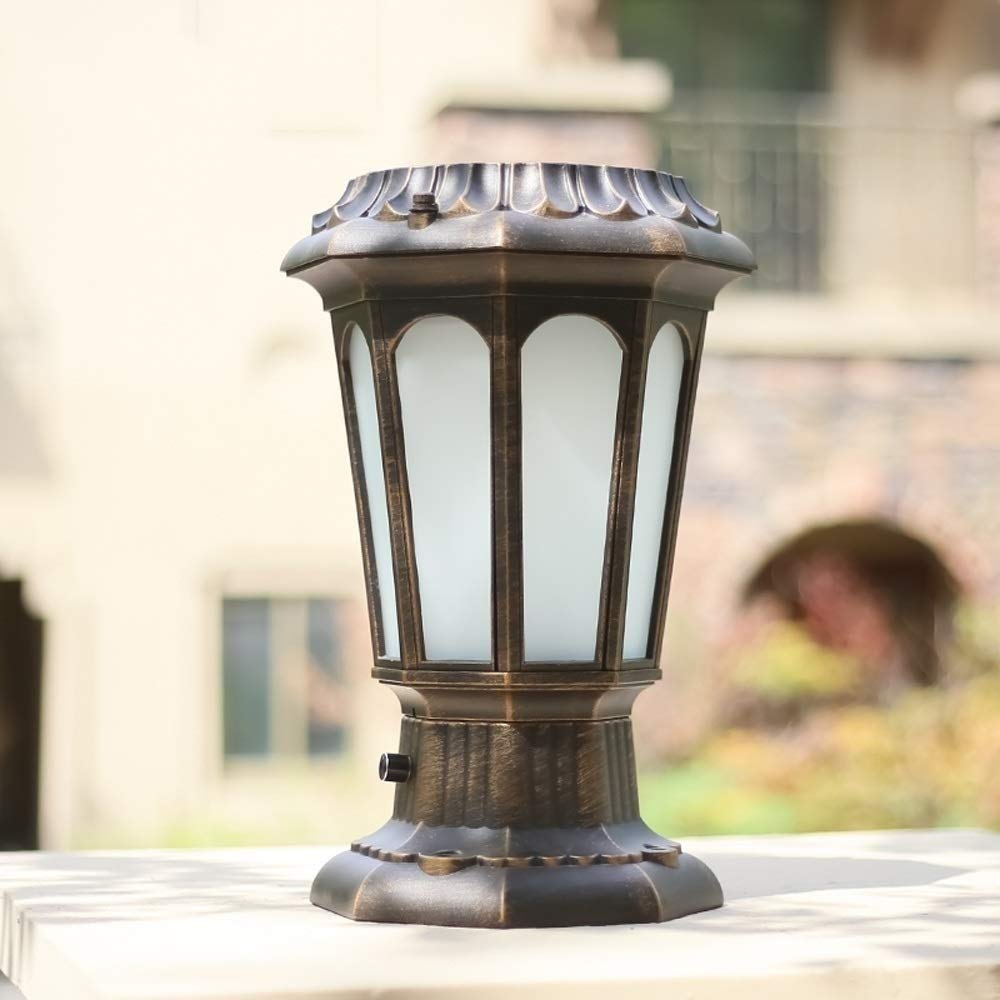 Faro A Colonna Solare Vintage per Esterni, Impermeabile, per Uso Domestico, Luce Stradale, Luce per Porta, Lampada da Terra in Alluminio E Vetro, Luci per Portico E