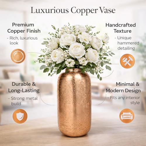 Image of INDIAN DECORMART Flower Vase | Flower Pots for Home Decor, Living Room, Bedroom, Office, Gifting, Colour Copper (IDM22242, 18x18x34 CM)