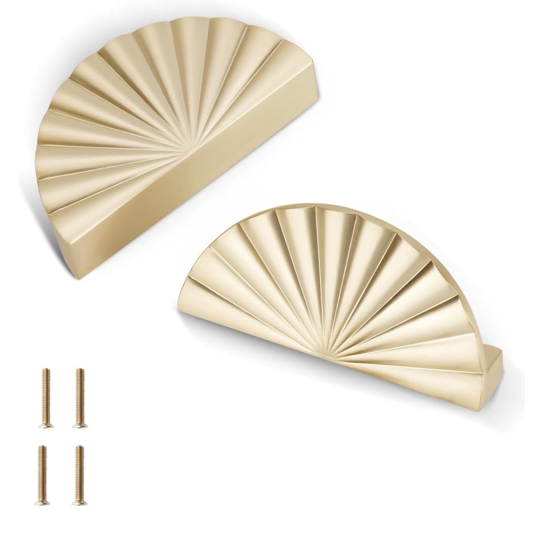 Lymywujin Brushed Gold 2 Pcs Semicircle Sunflower Knobs,Half Moon Cabinet Pulls,Drawer Handles