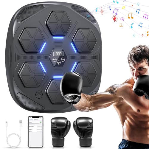 HotHands - Máquina de Boxeo Musical, Equipo de Boxeo Electrónico Bluetooth portátil de Pared, 9 Modos de Velocidad, Entrenamiento de Pared, Altura de instalación Ajustable, con Guantes