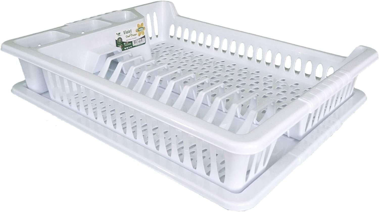 Usave White Dish Drainer Rack Cutlery Cup Plate Drain Holder Drip Tray (White)