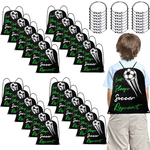 24 Pcs Soccer Basketball Bags & 24 Pcs Ball Bracelets, Draw String Bags Pack Bulk for Kids Sports Party Favors
