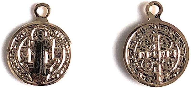 SIFRIMANIA Saint Benedict Small Pendant Necklace, 18K Gold Plated Catholic Medal, Minimalist Religious Jewelry with Ball Chain, 17.5 Inch - Image 2