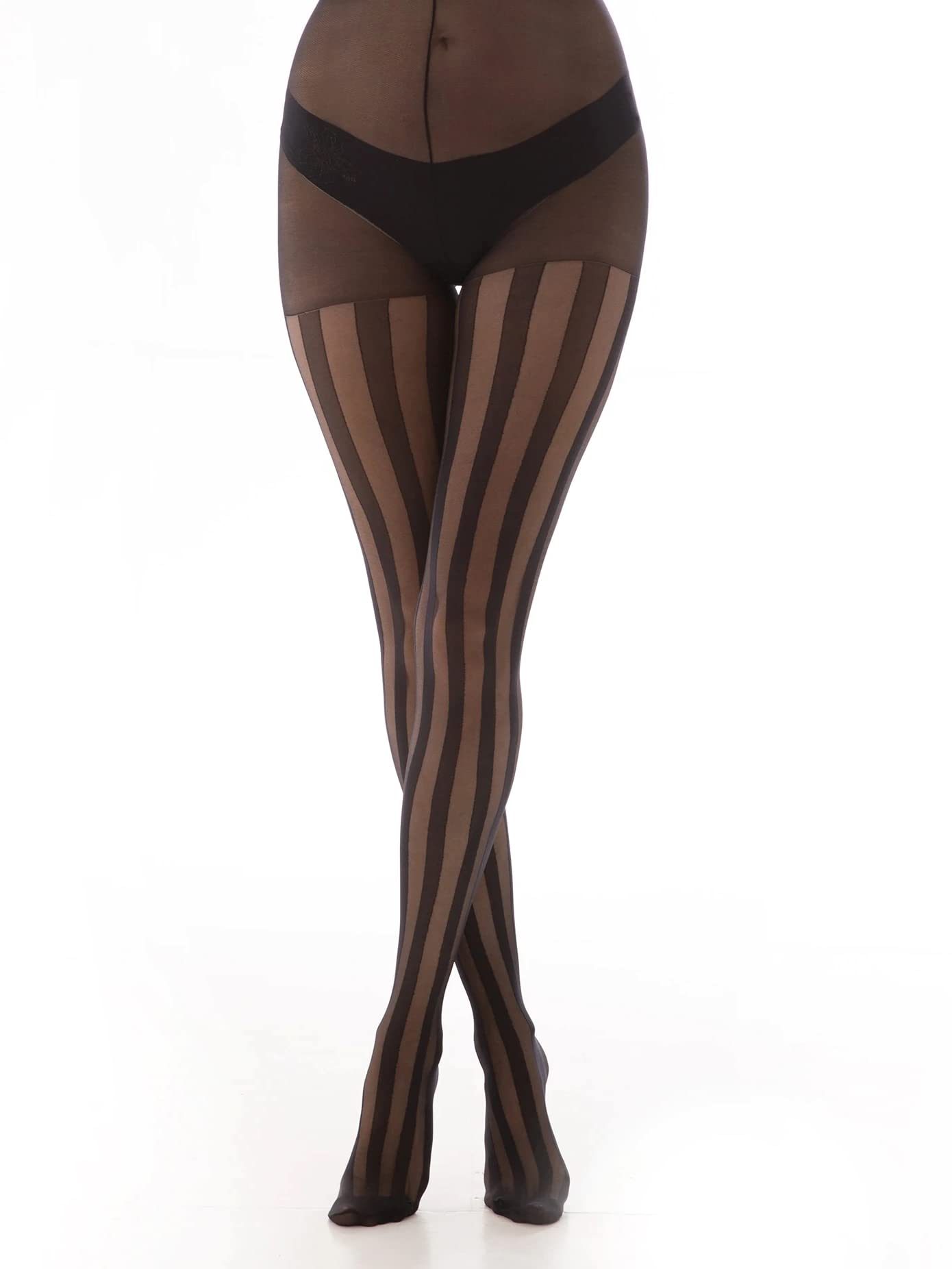 Ro Rox Women's Black Pamela Mann Stripe Tights Solid Sheer Hosiery Grunge Punk Retro