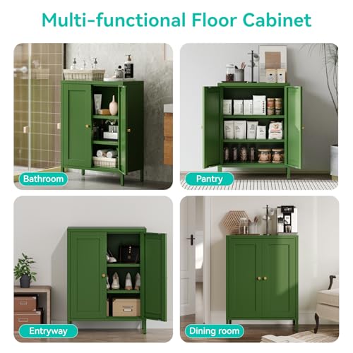 Image of Small Metal Storage Cabinet, 23.6 inch Wide Bathroom Cabinet with 2 Adjustable Shelves, 3-Tier Shaker Sideboard Storage Unit for Entryway Living Room Kitchen,Forest Green