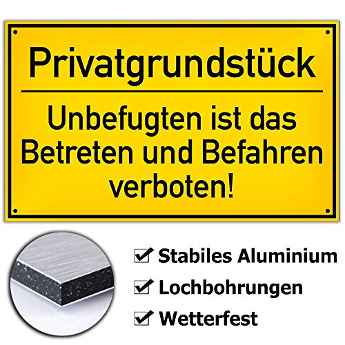 Preisvergleich Produktbild Schild Privatgrundstück Hinweisschild inkl. 4 Lochbohrungen / 25x15cm / stabile Aluminium Verbundplatte