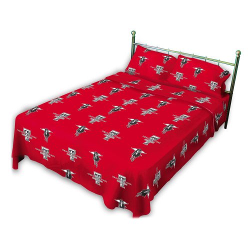 College Covers Everything Comfy Texas Tech Red Raiders Twin XL Sized 3 Piece Sheet Set, Team Color Background, 1 Flat Sheet, 1 Fitted Sheet, 1 Pillowcase