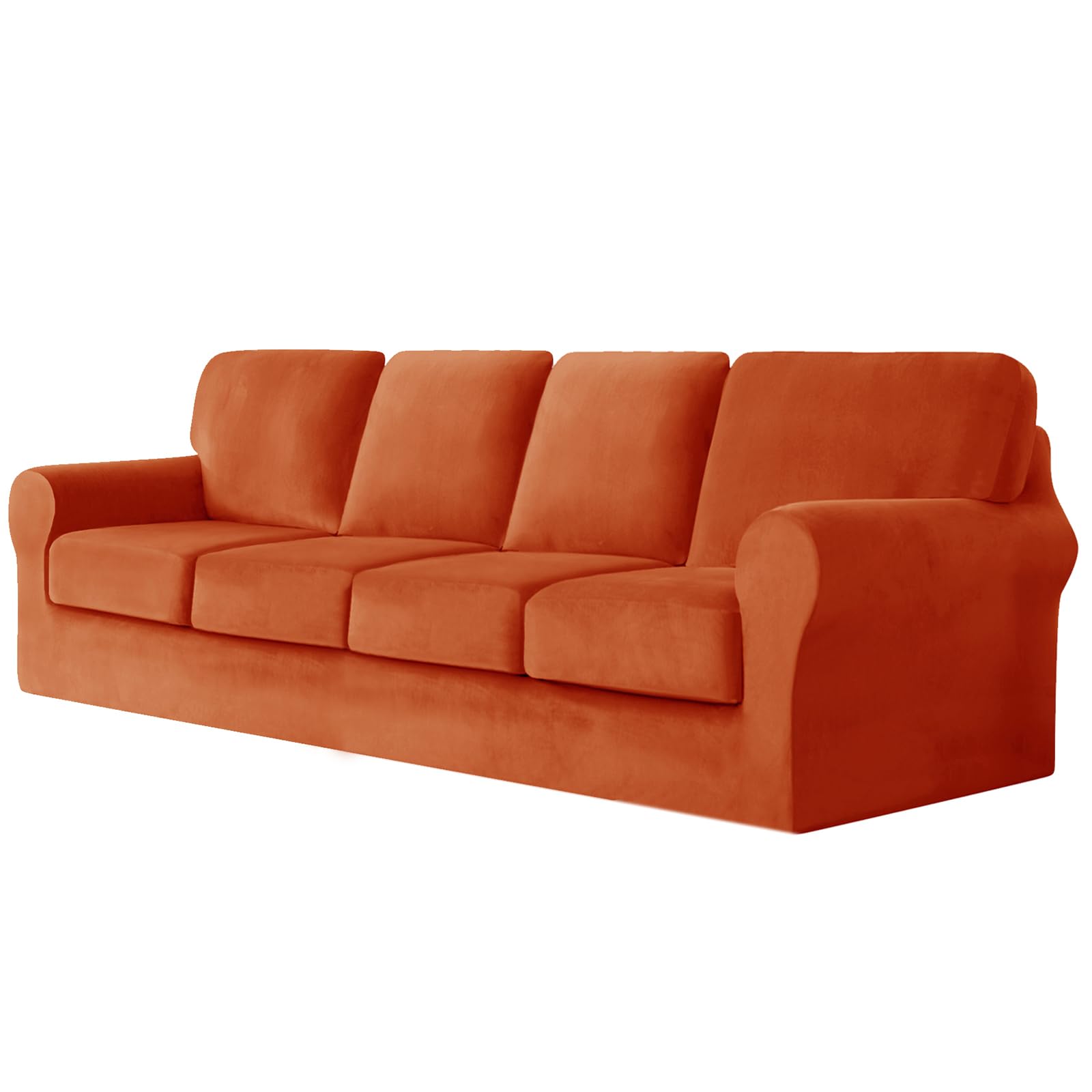SYLC Sofa Cover with Separate Seat Cushions and Backrests Stretch Velvet Sofa Slipcover Couch Covers Furniture Protector Split Combined (Orange,4 Seat Set 9 PCS)