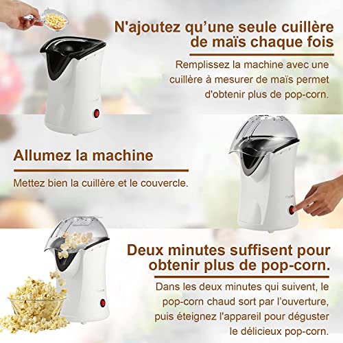 Nictemaw Popcorn-Maschine, Heißluft Popcornmaschine mit breiter Öffnung, 1200 W, 16 x 18 x 30 cm, weiß – Bild 3