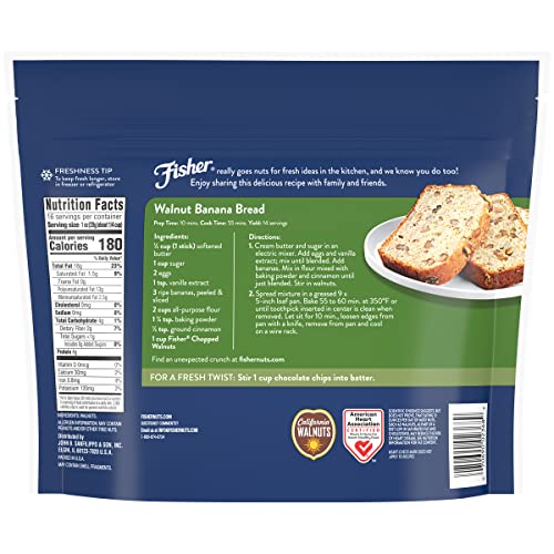 Image of Fisher Chef's Naturals Chopped Walnuts 1 Lb,100% California Unsalted Walnuts for Baking&Cooking,Snack Topping,Resealable Bag,Healthy Snacks for Adults,Vegan Protein,Keto Snack,Chopped Nuts,(Pack of 2)