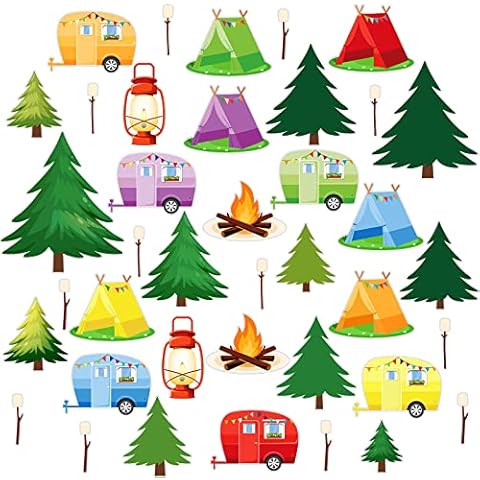 39 Pcs Camping Bulletin Board Decoration Set Tent Vintage Trailers Cutouts Woodland Classroom Decor Camping Decorations for Classroom Camp Themed Decorations for School Playroom Baby Nursery Decor Cover