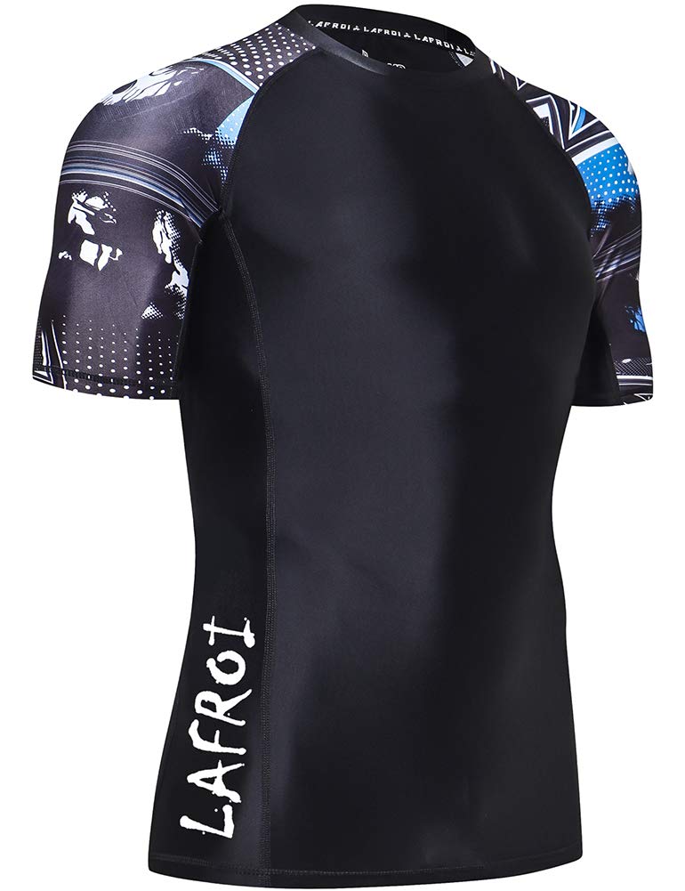 LAFROI Men's Short Sleeve UPF 50+ Baselayer Skins Compression Rash Guard (Asym Gaze, MD)