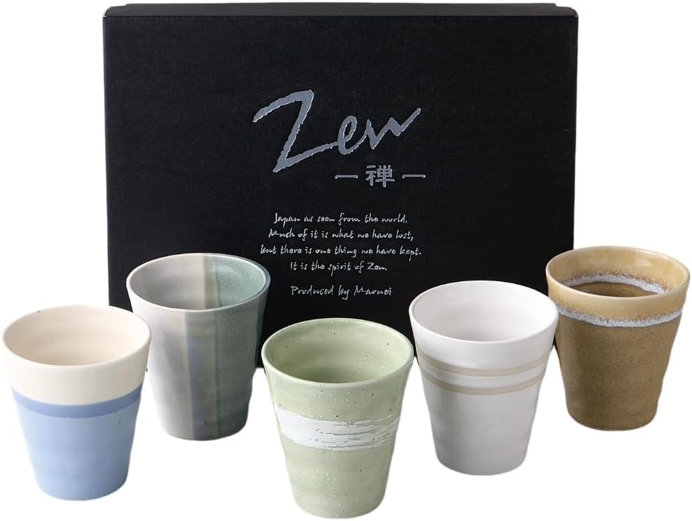 Mino Ware Free Cup Set of 5 Brighttone Ceramic Tumblers 8.5oz Japan
