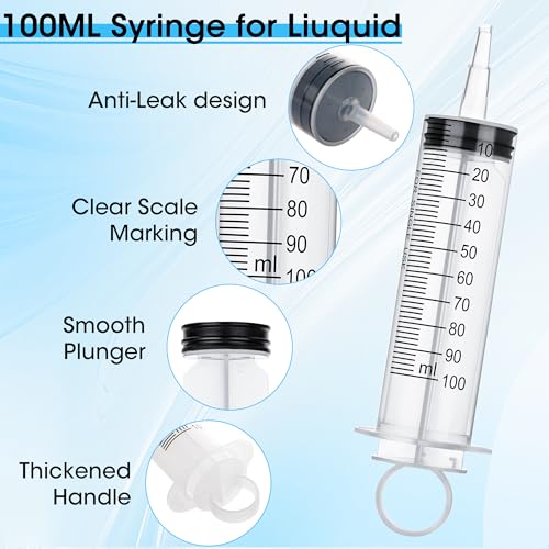 Image of 3 Pack 100mL Syringes, Large Plastic Syringe with Tip Adapter for Liquid, Dispensing, Watering, Scientific Labs,Measuring