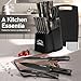16-Piece Kitchen Knife Block Set with Cutting Board - German Stainless Steel Knives, Built-In Sharpener, Dishwasher Safe, Anti-Slip Handle - All-in-One Cutlery Set for Home/Kitchen (Black)