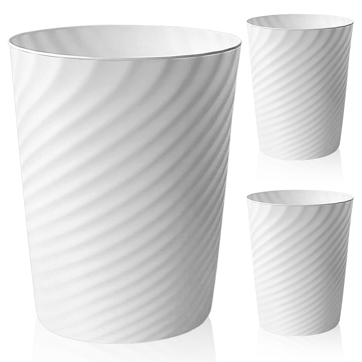 NeXcellere 3PCS 8L Plastic Waste Paper Bin,Small Bins No Lid,Round Dustbin with Swirl Design,Rubbish Bin for Bedroom/Bathroom/Office/Living Room,Waste Paper Basket(White)