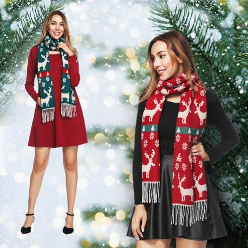 Unisex Christmas Scarves for Women Men Boys Girls Christmas Winter Scarf with Reindeer and Snowflake Pashmina Shawl Wrap Xmas3