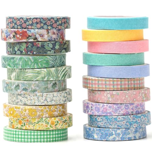 YUBX 20 Rollos Vendimia Washi Tape Set Flaco Retro Cinta Adhesiva Decorativas Masking Tape para Scrapbooking, Manualidades, Marcos de Fotos, Bullet Journal y Decorar Regalos