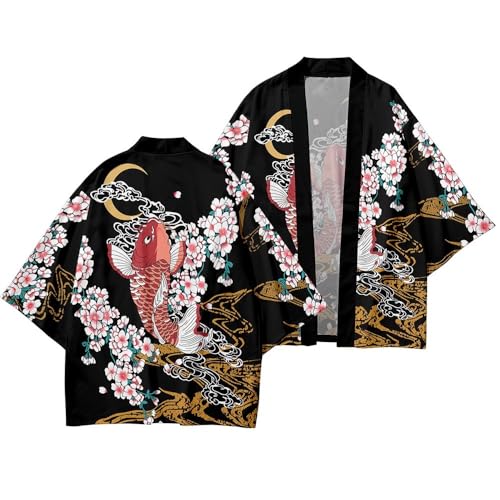 Image of LAI MENG FIVE CATS Women's Floral Print Loose Blouse Japanese Kimono Tops | Puff Sleeve,Cover up Top,Casual Cute Tops,Summer Cardigans 2026