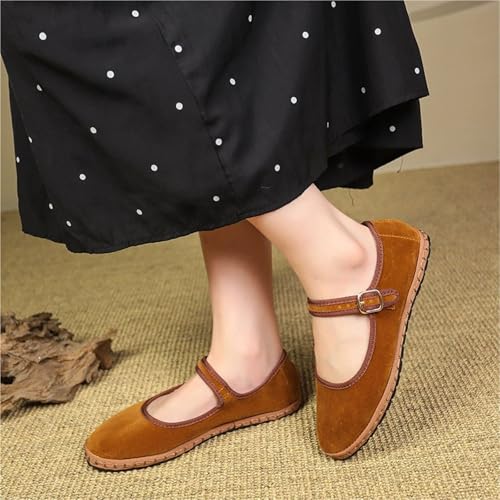 Retro Flat Shoes for Women Casual Buckle Strap Women's Flats Solid Round Toe Shallow Soft Bottom Ladies Shoes4