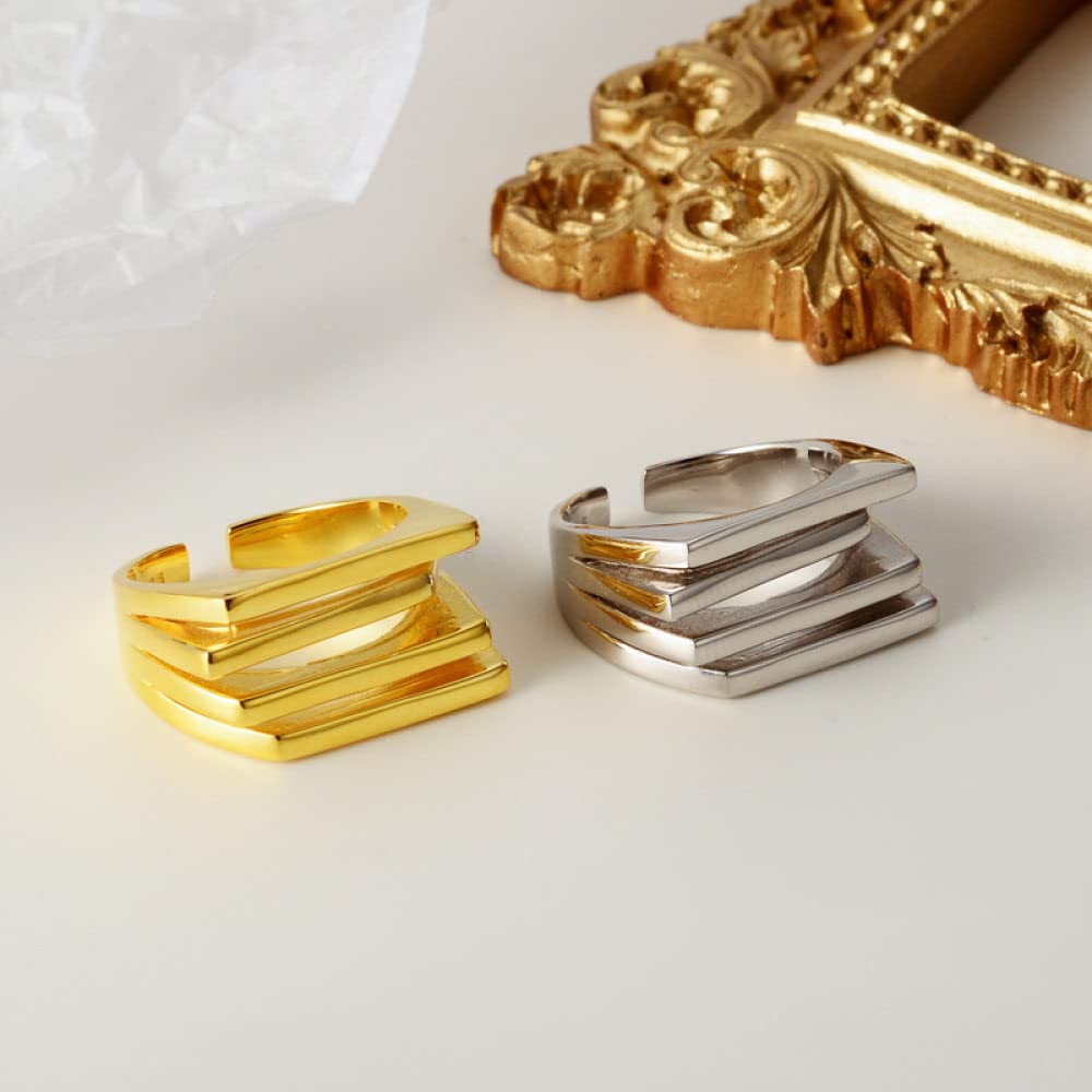 Anelli D'Argento,Anelli Regolabili Per Le Donne Linee Quadrate Anelli Di Eternità A Geometria Multistrato In Argento Sterling 925 Anelli Di Fidanzamento Placcati In Oro Anelli Di Fida