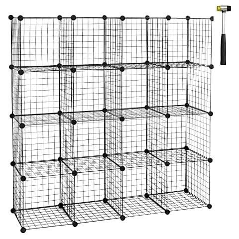 WOLTU Regalsystem Steckregal Regalwürfel Drahtregal individuell aufstellbar 16 Fächer Schwarz aus Drahtgitte 148 x 37 x 148 cm SR0123sz-2 Cover