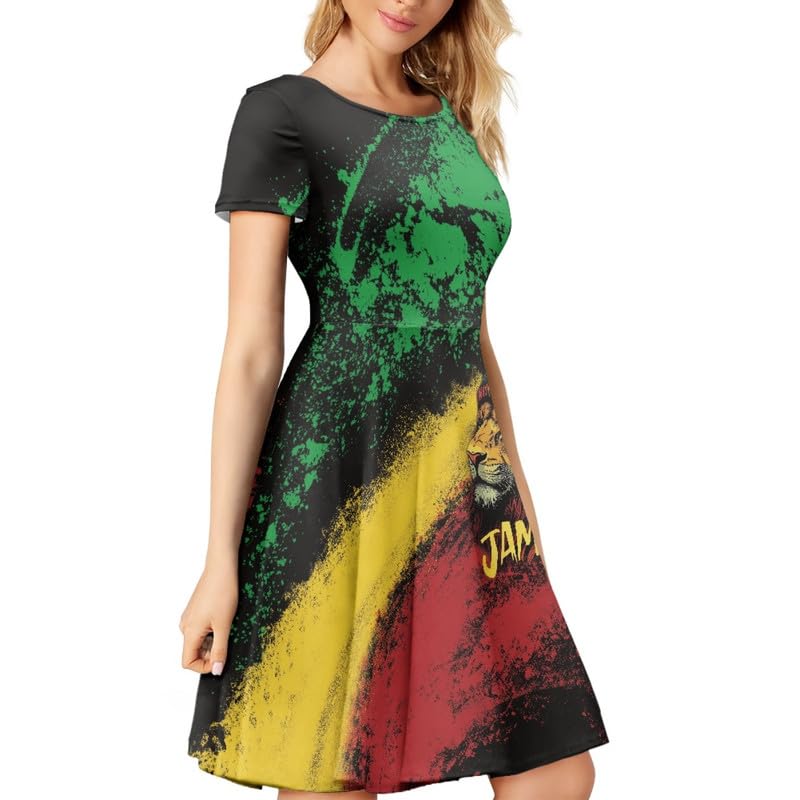 Image of Irisjudy T Shirt Dress for Women Short Sleeve Girls Short Sleeve Dress Plus Size, O Neck Knee Length Midi Dress for Ladies