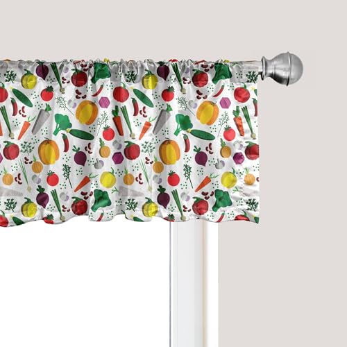 Ambesonne Colorful Window Valance, Vegetable Pattern Chilli Pepper Carrots and Turnips Cartoon Style Vegetarian Food, Curtain Valance for Kitchen Bedroom Decor with Rod Pocket, 54