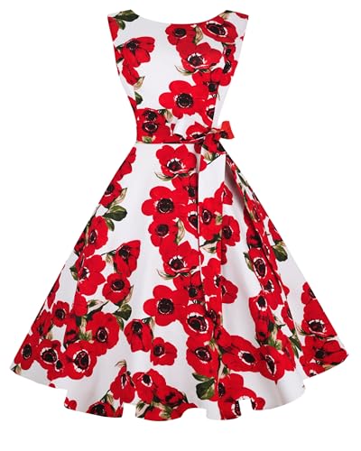 Hanpceirs Sleeveless Vintage 1950s Cocktail Dress Red Flower M