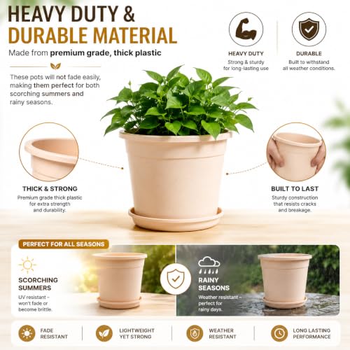 Image of 12 Inch Glossy Plastic Planter with Bottom Plate | Heavy Duty Flower Pot with Tray for Indoor Home Decor, Balcony, Living Room & Outdoor Garden (12 Pot, Blush Pink Sparkle)