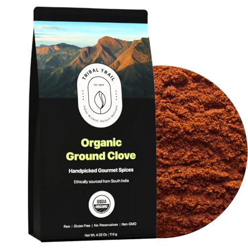 Tribal Trail Organic Ground Cloves Powder | 4.02 oz | USDA Organic &amp; Non-GMO | Ethically Sourced from South India | Recyclable Kraft Bags | Best for Cooking, Smoothies &amp; Baked goods