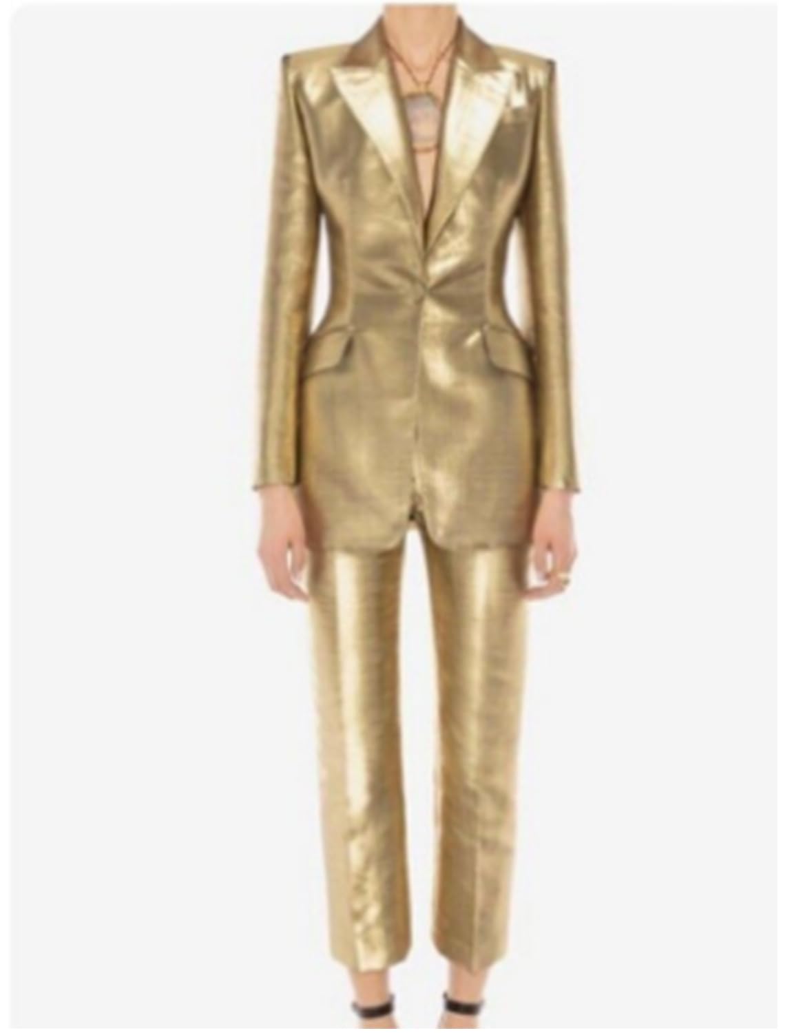 Donna 2 Pezzi Pelle Abito Peak Lapel Un Pulsante Giacca Pantaloni Smoking per Natale Prom