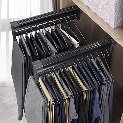 Pull Out Clothes Hanger Rail Rack, Adjustable Heavy Duty Steel Clothes Storage Hanger Rack Bar for Wardrobe (Black 547mm) - Image 2
