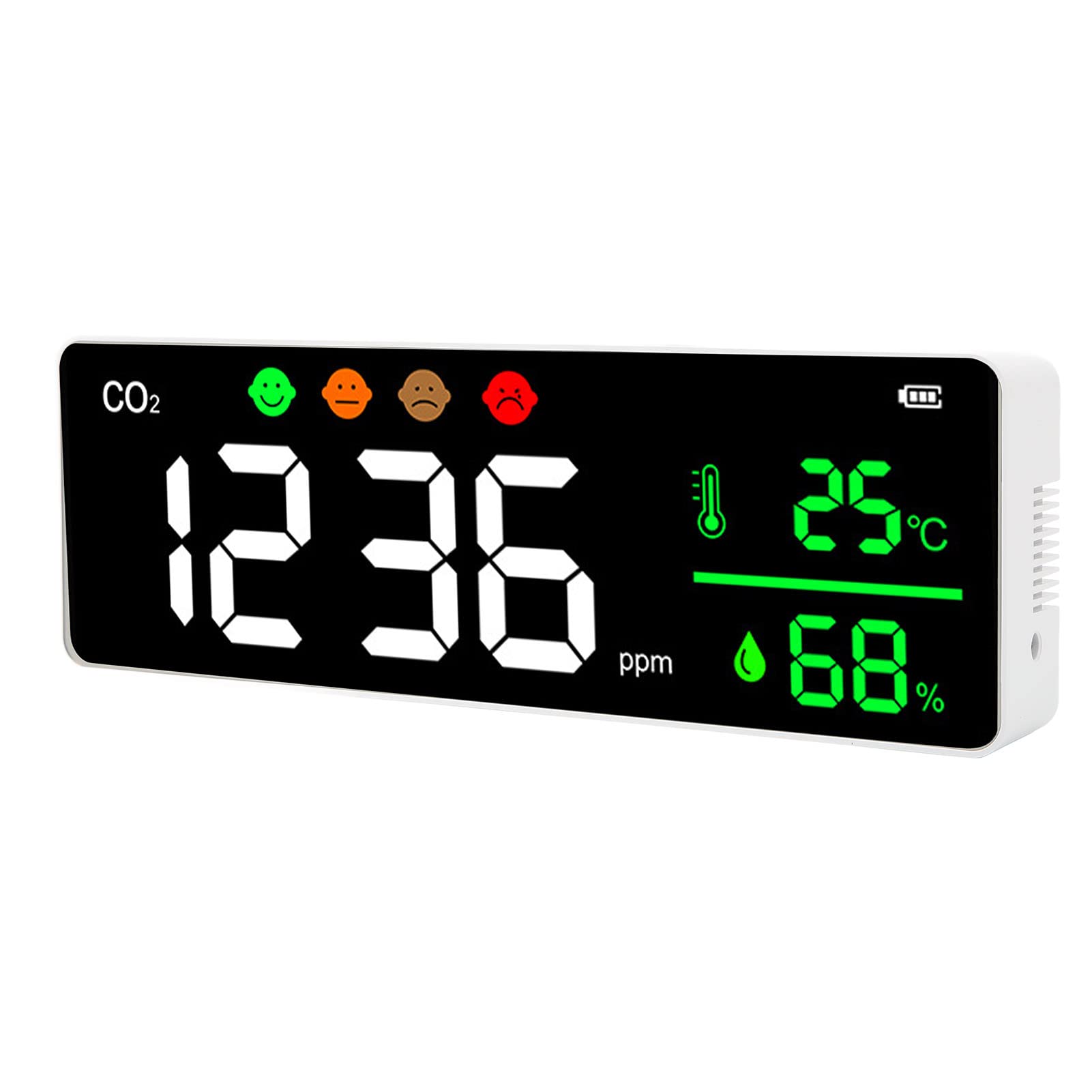 Detector de CO2 de Pared Keenso Monitor de Calidad del Aire con Batería Recargable Plata