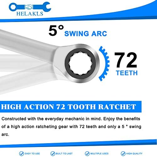 HELAKLS 10-Piece Ratcheting Wrench Set (6-18 MM) Metric Chrome Vanadium Steel Combination Ended Gear Spanner Tool Kits With Carrying Bag