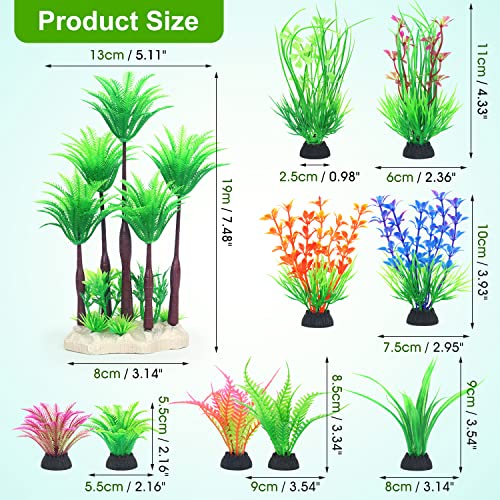 Borlech Aquarium Plants Decorations, Fish Tank Artificial Plastic Tree Plant Decoration Set 10 Pieces (Green) #TOP2