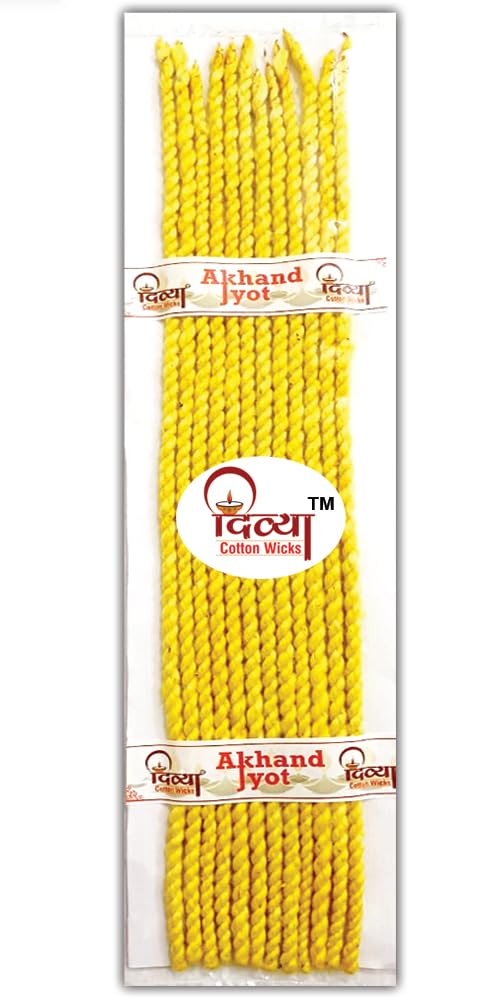 Akhand Jyot Batti for Pooja || Pure Cotton Wicks || Lambi Batti for Diya || Pack 1 || 12 pcs || Size : 12 Inch || Color : Yellow-image-18