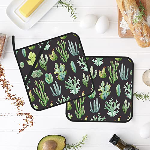 Watercolor Cactus Pot Holders Set Of 2 Kitchen Heat Resistant Potholder For Microwave Cooking Baking Oven End Dishes And Bbq #TOP3