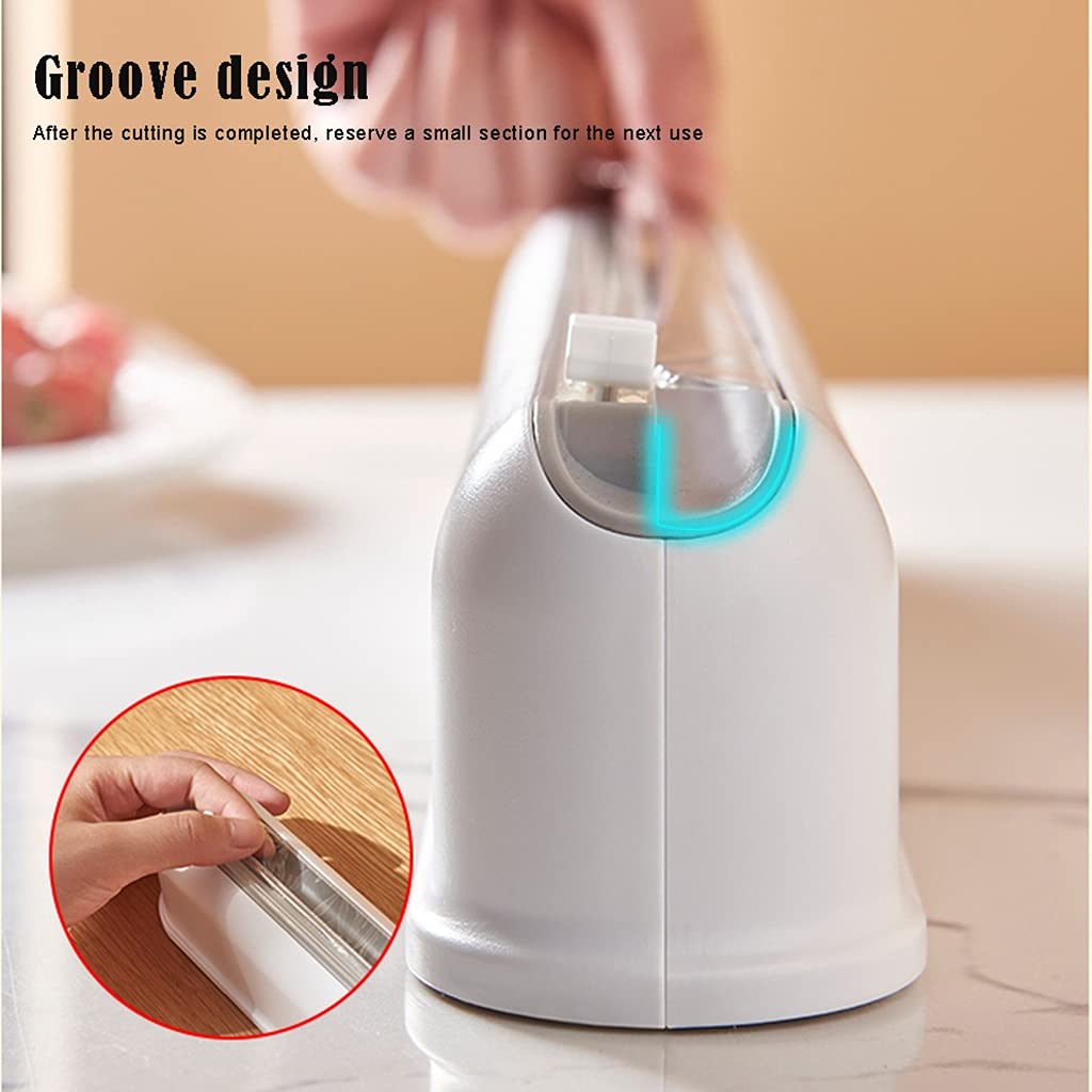 Dispensador y cortador de film transparente + 3 rollos de film plástico, bolsa para conservar la frescura de los alimentos, tapas selladas universales para cocina para cortar platos, cuencos y más