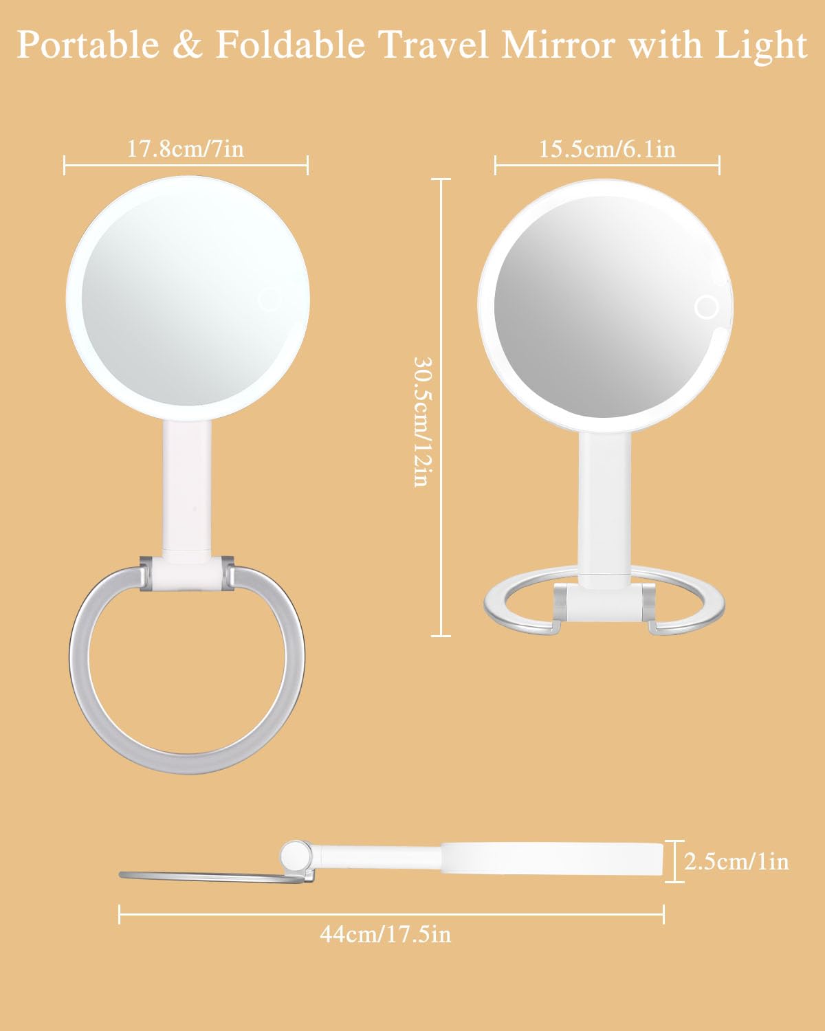 Miroir De Maquillage - Hollywood - Lumineux - 15 LED - 3 Couleurs Réglables - Charge USB - Electroménager