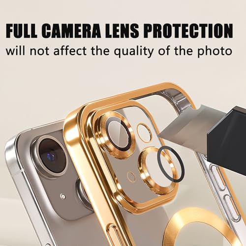 Image of Misscase for iPhone 15 Magnetic Glitter Case Compatible with MagSafe,Camera Lens Protector Full Protection Elegant Anti-Scratch Dust-Proof Net Case Cover for iPhone 15 Gold