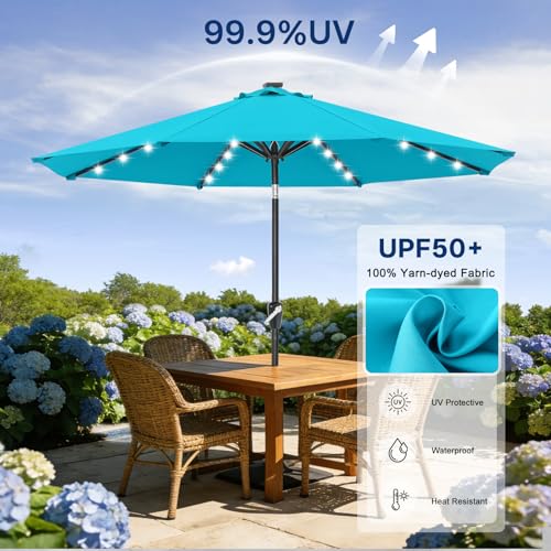 Image of ABCCANOPY Durable Solar Led Patio Umbrellas with 32LED Lights 11FT (Turquoise)