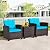 ORALNER 3 Pieces Patio Furniture Set, Outdoor Wicker Conversation Set Rattan Chairs with Cushions, Glass Coffee Table, Bistro Set for Front Porch Balcony Garden Deck Poolside (Turquoise)