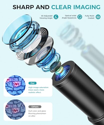 Image of Monocular Biological Compound Microscope, 2000X High Magnification, Universal for Adults, Students & Kids, Professional Lab Teaching Instrument with Phone Adapter,Complete Slides Set,Black