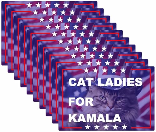 EEDSEE 10 Pack Cat Ladies for Kamala Stickers Vinyl Decals Laptop Decal Car Bumper Window Helmet Water Bottle Waterproof Sticker, HR-02