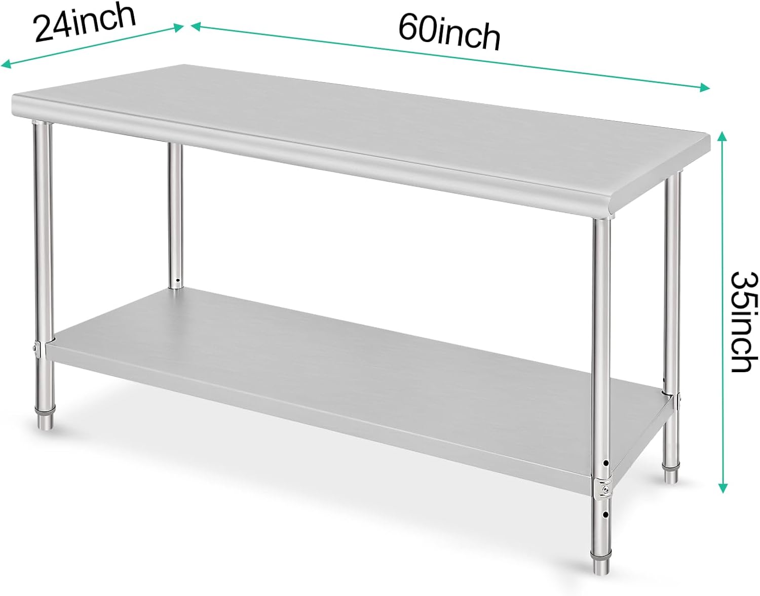 GarveeTech Stainless Steel Prep Table, NSF Commercial Work Table 60 x 24 x 35 in with Undershelf, Stainless Steel Table for Food Prep & Work, Heavy Duty for Kitchen, Restaurant, Hotel, Silver